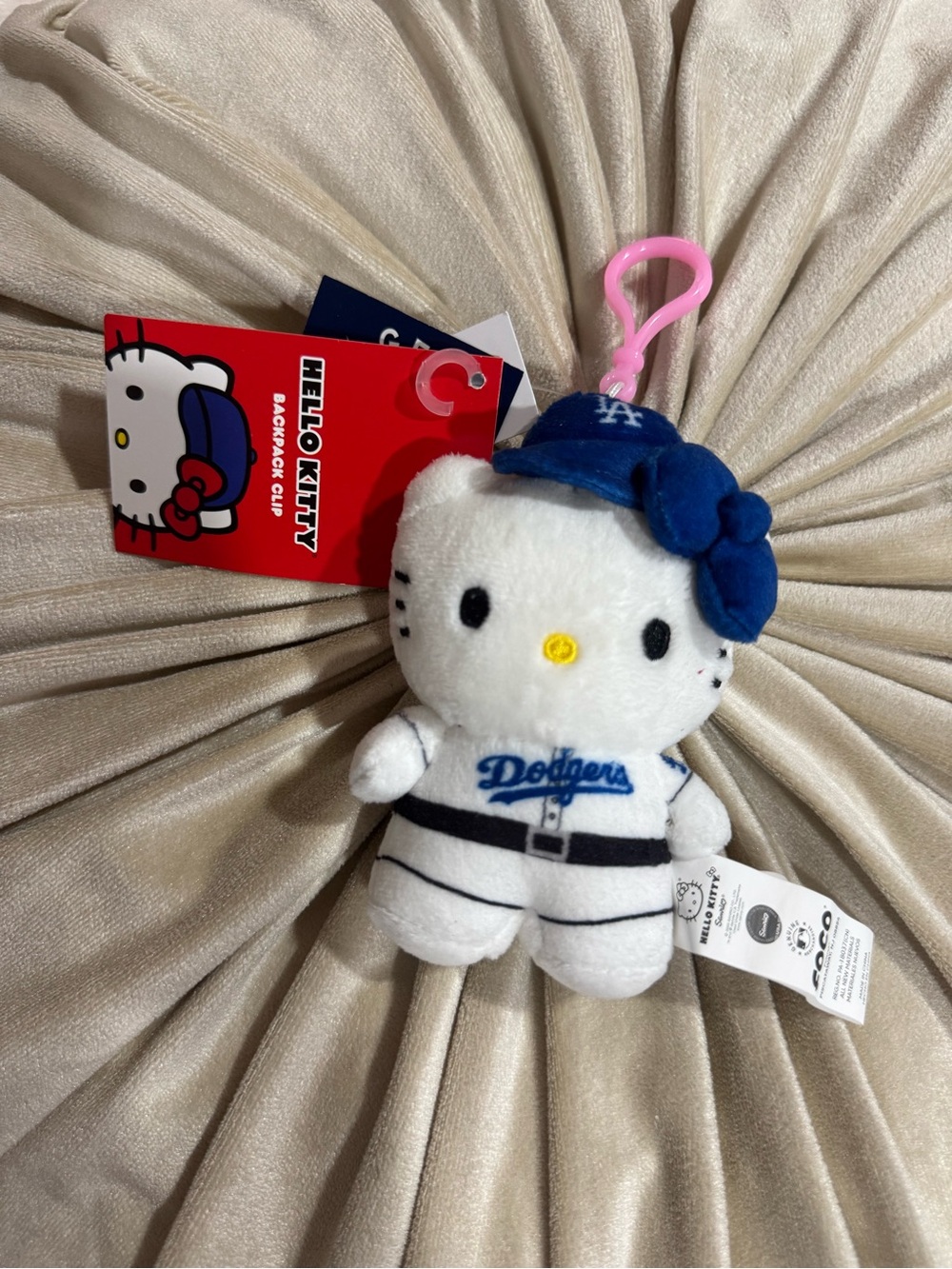 Hello Kitty Dodgers 2026 Plush Keychain Bag Charm- White & Navy